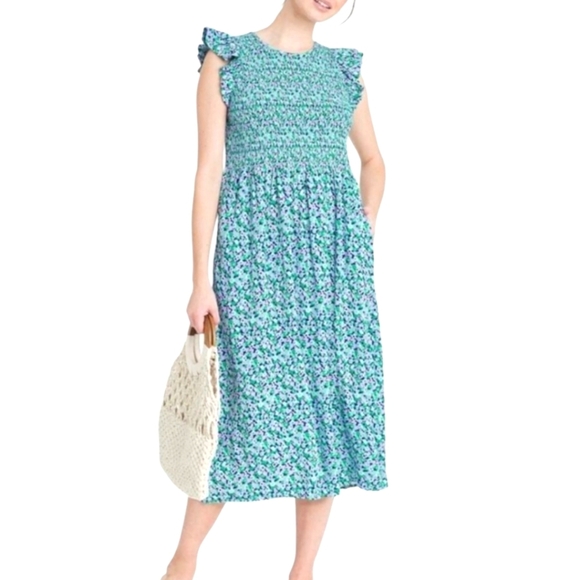 A New Day Smocked Floral Midi Dress with Ruffle Sleeves - Picture 1 of 9